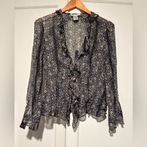 Vintage Y2K Nine West Silk Sheer Ruffle Blouse